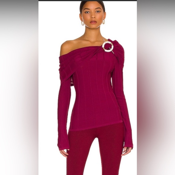 NICHOLAS Aglaia Drape Knit Drop One Shoulder Top Sangria New medium BRAND NEW - Picture 4 of 6